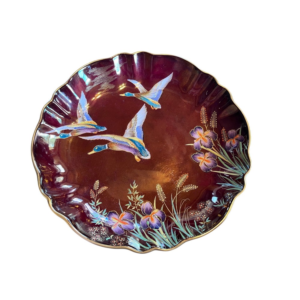 Carlton Ware Pedestal Bowl‎ with Ducks and Irises Gold Trim